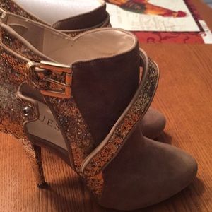 Gold and brown suede boots.